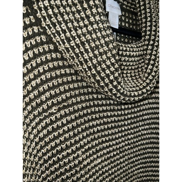 Chico’s Green Gold Shawl One Size OS Net Pullover Crochet Knit Shimmer Faux Fur - Picture 3 of 16